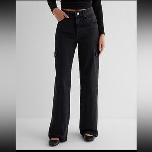 High waisted black cargo jeans